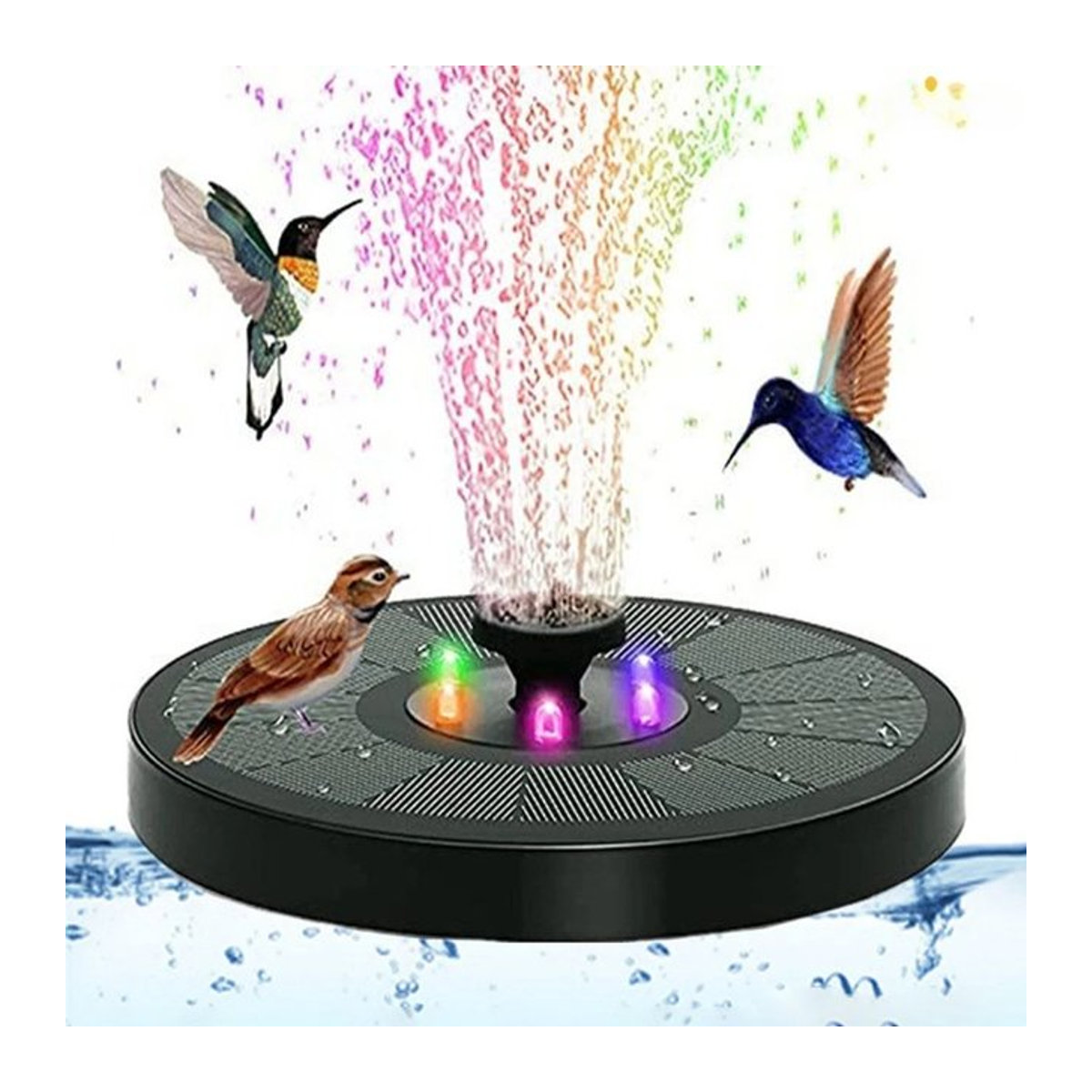 Solar-Lichtbrunnen mit 8 Effekten in Schwarz als Solar-Teichpumpe für den Außenbereich und das Garten-Vogelbad - Bild 1