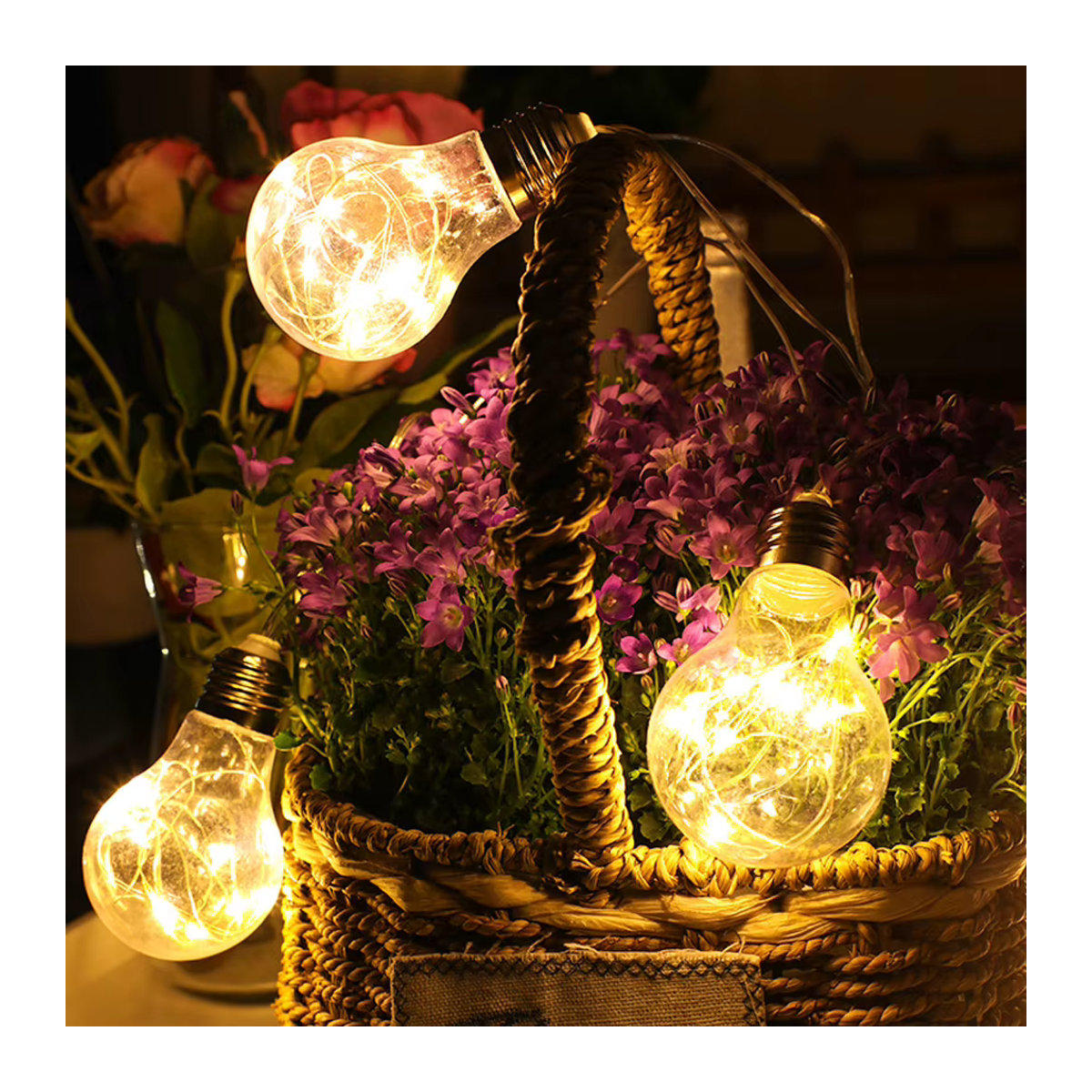 Solar-Lichterkette mit 10 LED-Glühbirnen und Kupferdraht als dekorative Solar-Hängeleuchte für den Außenbereich - Bild 3