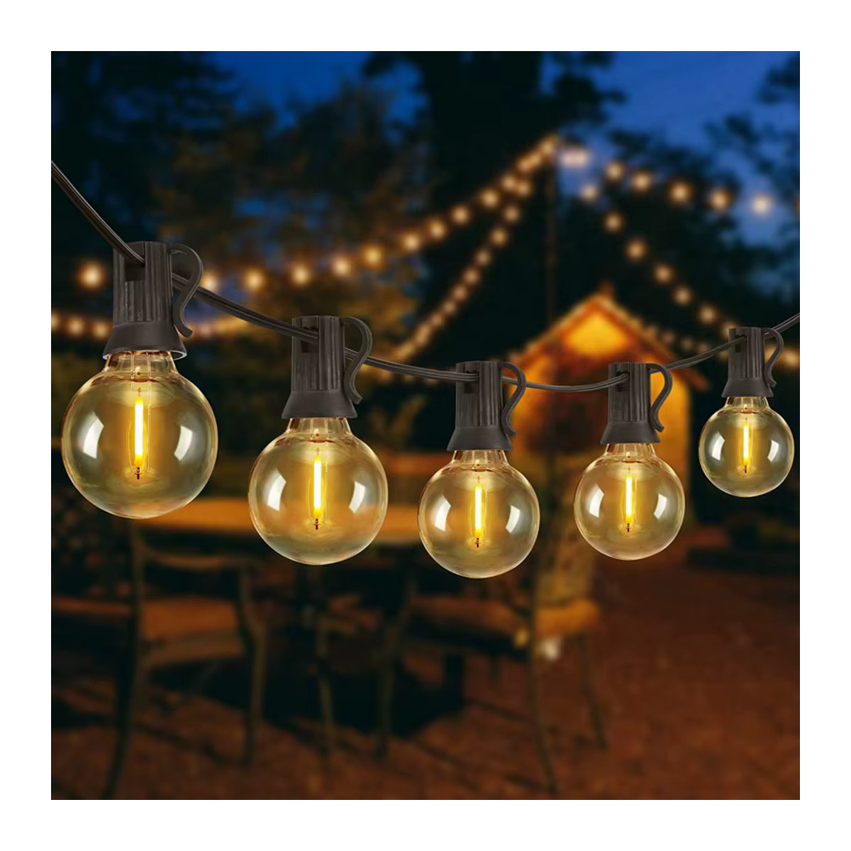 Solar-Lichterkette mit 40 G40 LED-Glühbirnen in Schwarz, wasserfeste Retro-Solarleuchte für den Außenbereich - Bild 2