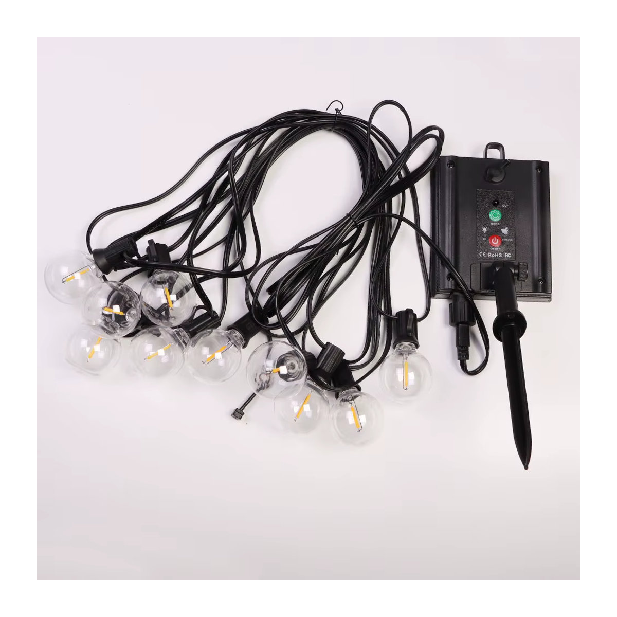 Solar-Lichterkette mit 40 G40 LED-Glühbirnen in Schwarz, wasserfeste Retro-Solarleuchte für den Außenbereich - Bild 5