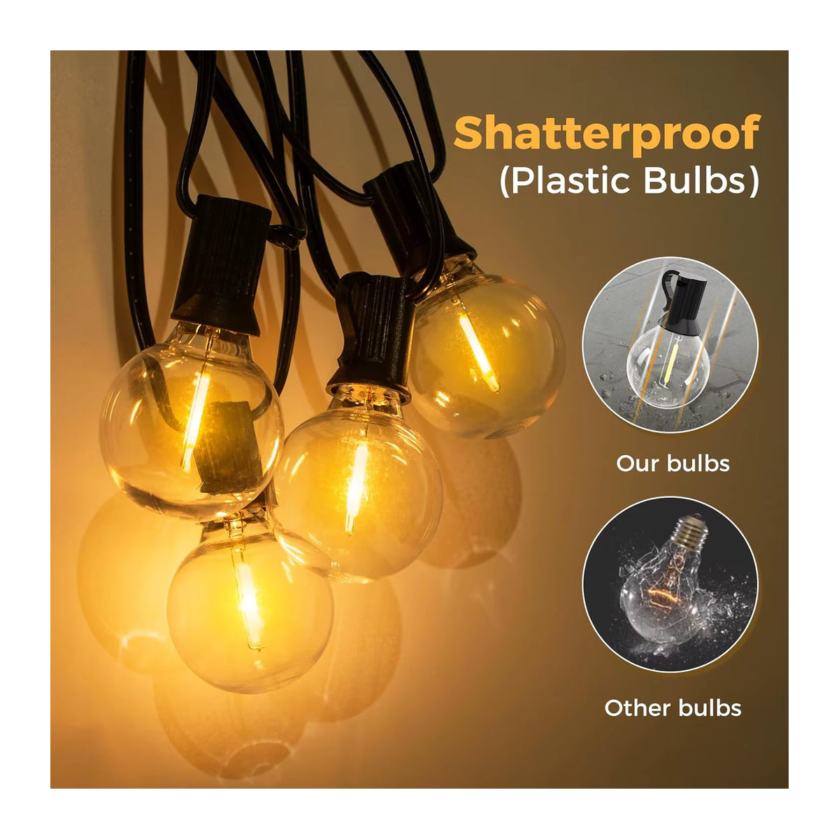 Solar-Lichterkette mit 52 LED-Glühbirnen im Retro-Design, wasserdicht, Schwarz, 17,7 m Länge mit USB-Anschluss und Fernbedienung - Bild 2