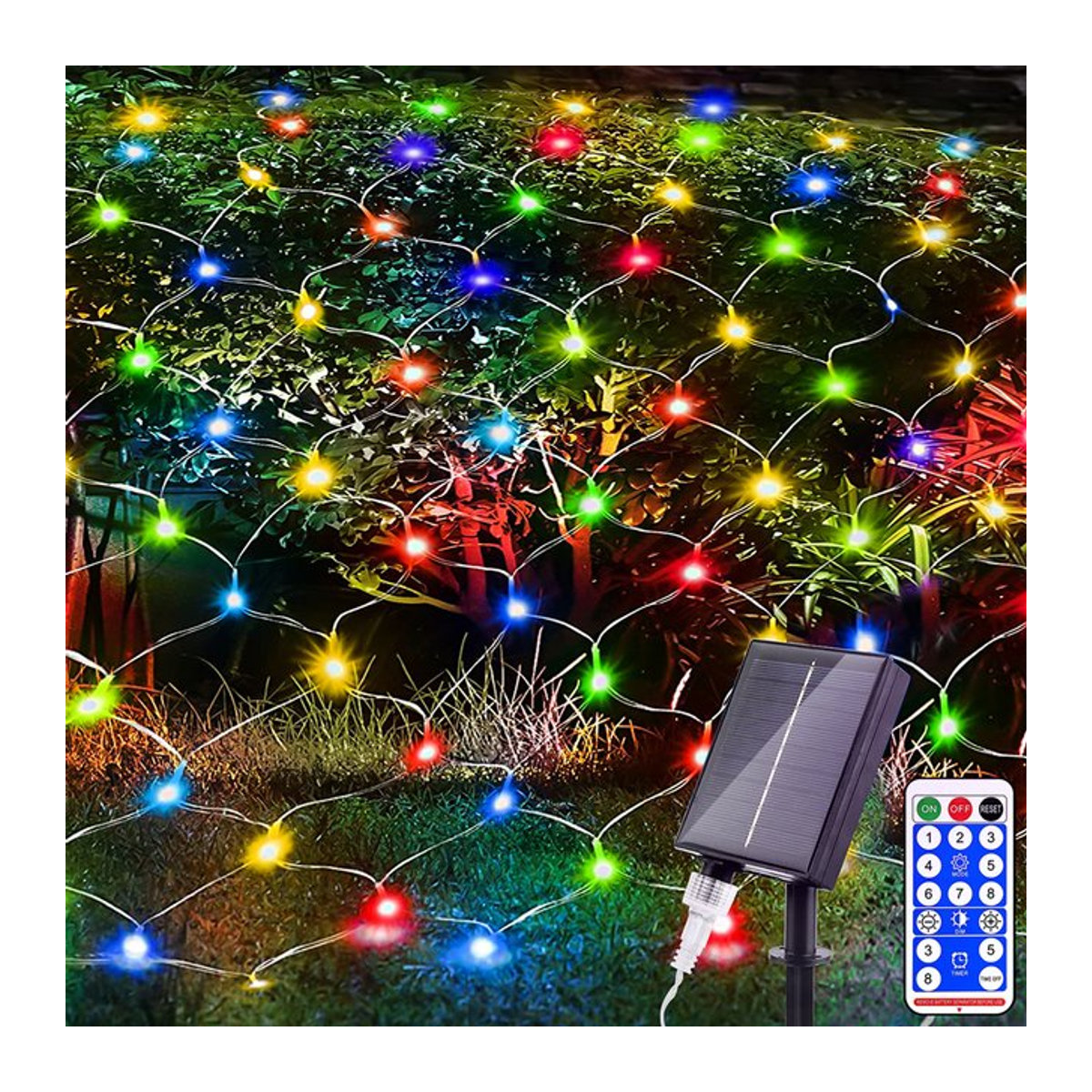 Solar Net Lichter mit 8 Modi und Fernbedienung, Bunte Mesh Solarleuchte für Terrasse und Außenbereich - Bild 1