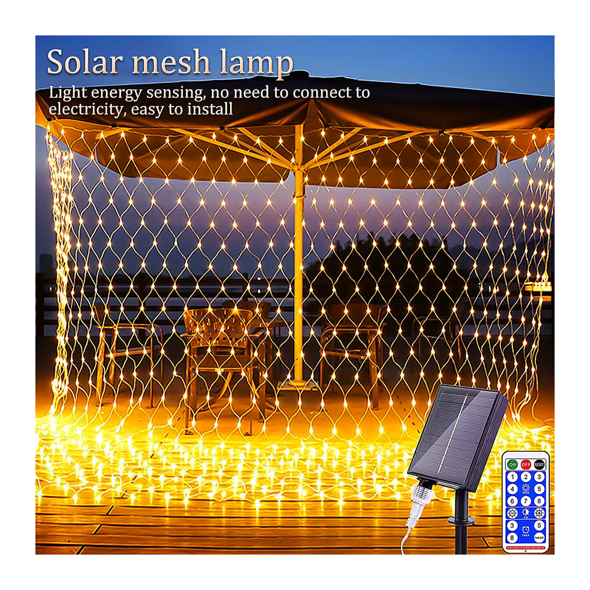 Solar Net Lichter mit 8 Modi und Fernbedienung, Bunte Mesh Solarleuchte für Terrasse und Außenbereich - Bild 3