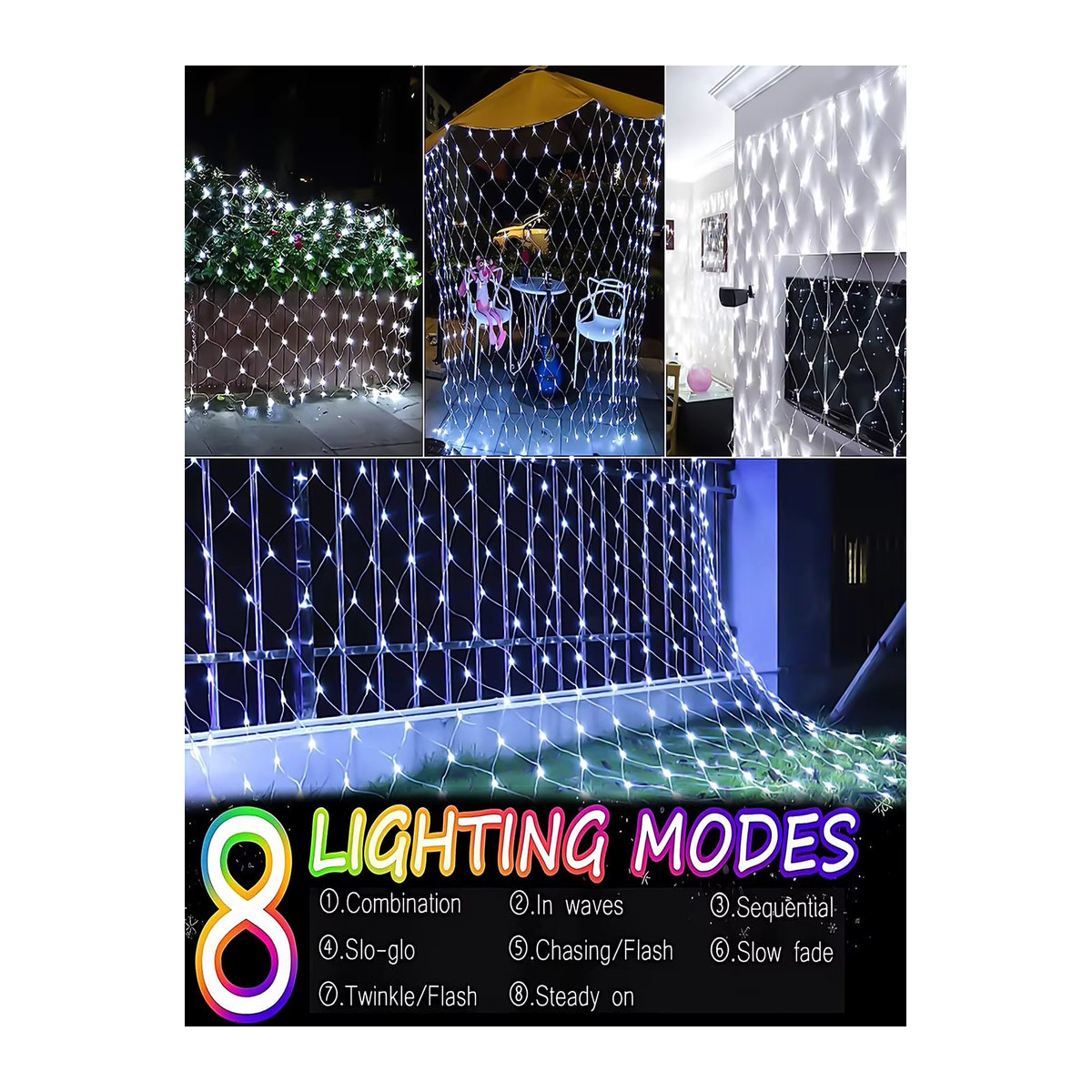 Solar Net Lichter mit 8 Modi und Fernbedienung, Bunte Mesh Solarleuchte für Terrasse und Außenbereich - Bild 5