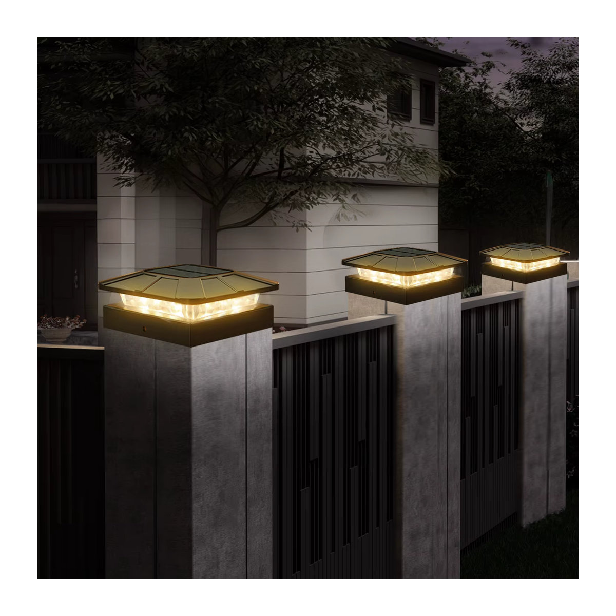 Solar-Pfostenkappenleuchten für den Außenbereich in Schwarz, moderne LED-Zaunleuchte mit 3 Modi, wasserdichte Solarleuchte für 10,2 cm Holzpfosten, ideal für Garten und Hof - Bild 6