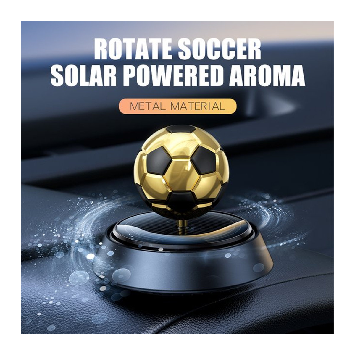Solar rotierender Fußball Auto Lufterfrischer in Gold als dekoratives Parfüm-Zubehör und Duft-Ornament - Bild 1