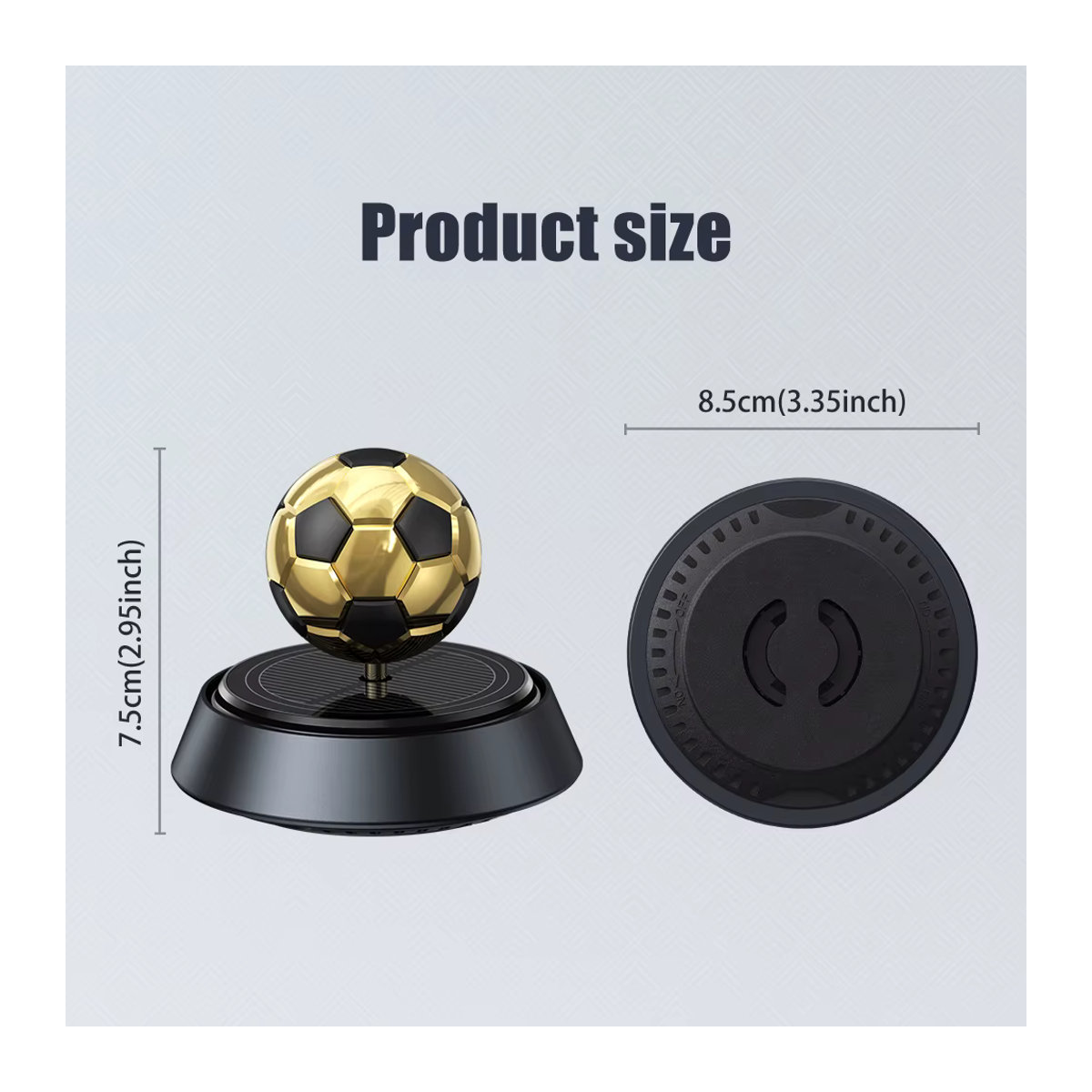 Solar rotierender Fußball Auto Lufterfrischer in Gold als dekoratives Parfüm-Zubehör und Duft-Ornament - Bild 3