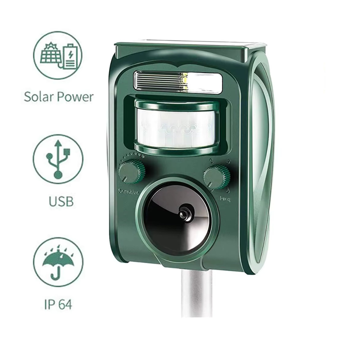 Solar-Ultraschall-Insektenschutzmittel für den Außenbereich mit PIR-Sensor zur Tierabwehr von Gartenschädlingen, Mäusen, Vögeln und Fledermäusen - Bild 4