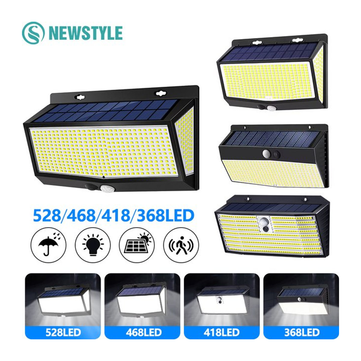 Solar-Wandleuchte mit LED und Bewegungssensor in Schwarz, IP65 wasserdichte Außenbeleuchtung im modernen Design - Bild 1