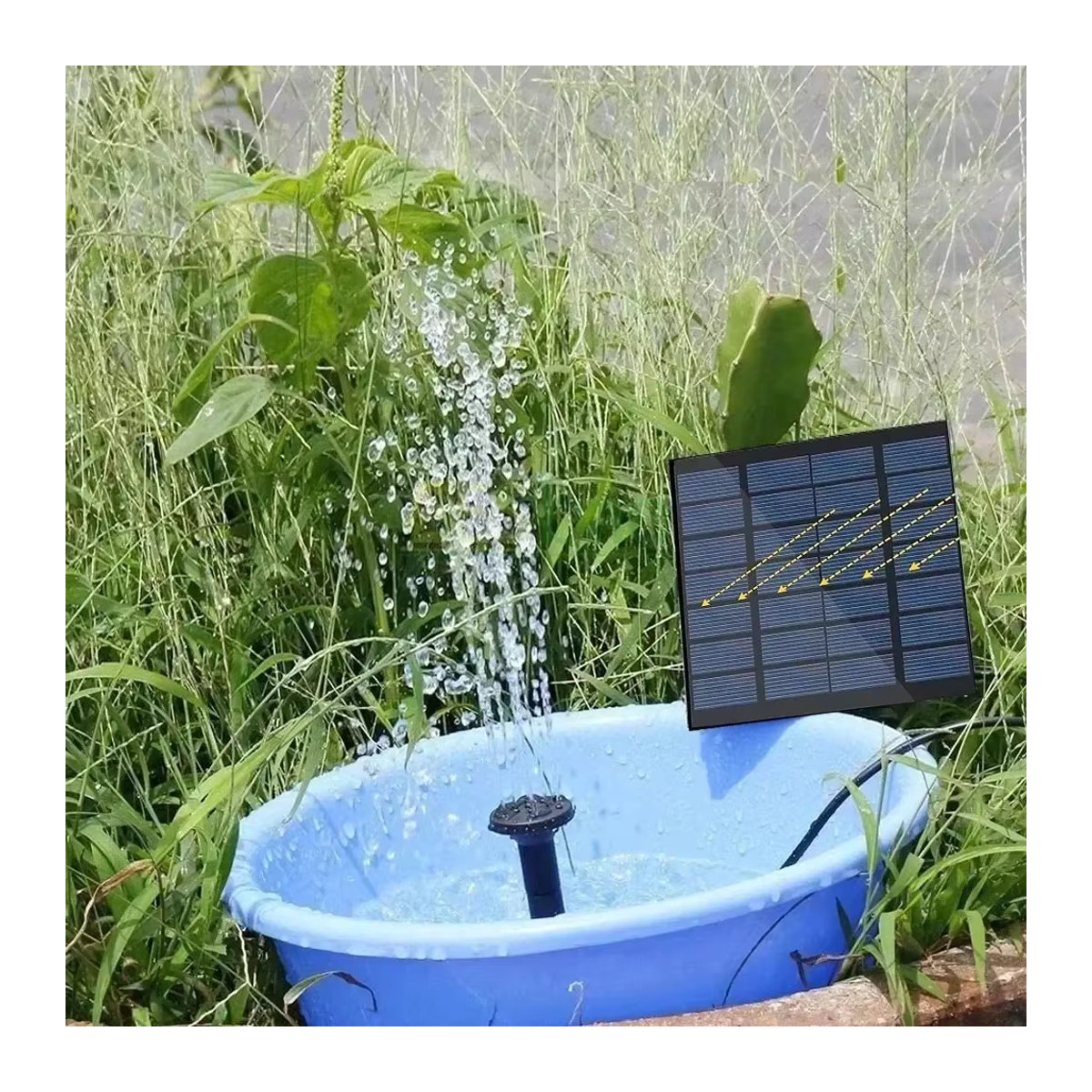 Solar Wasserbrunnenpumpe mit 8 Düsen und Solarpanel zur Gartenbewässerung und Dekoration, 11 x 15,5 cm - Bild 2