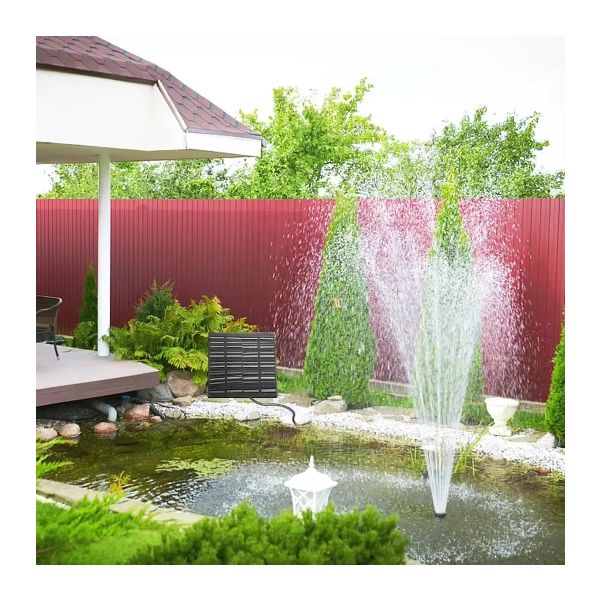 Solar Wasserbrunnenpumpe mit 8 Düsen und Solarpanel zur Gartenbewässerung und Dekoration, 11 x 15,5 cm - Bild 3