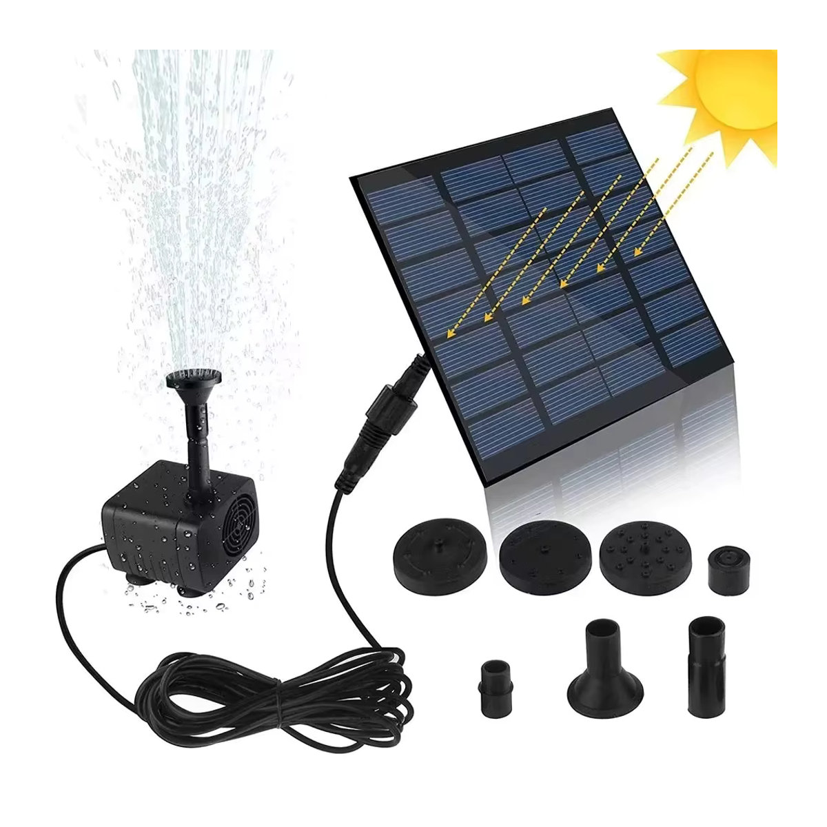 Solar Wasserbrunnenpumpe mit 8 Düsen und Solarpanel zur Gartenbewässerung und Dekoration, 11 x 15,5 cm - Bild 6