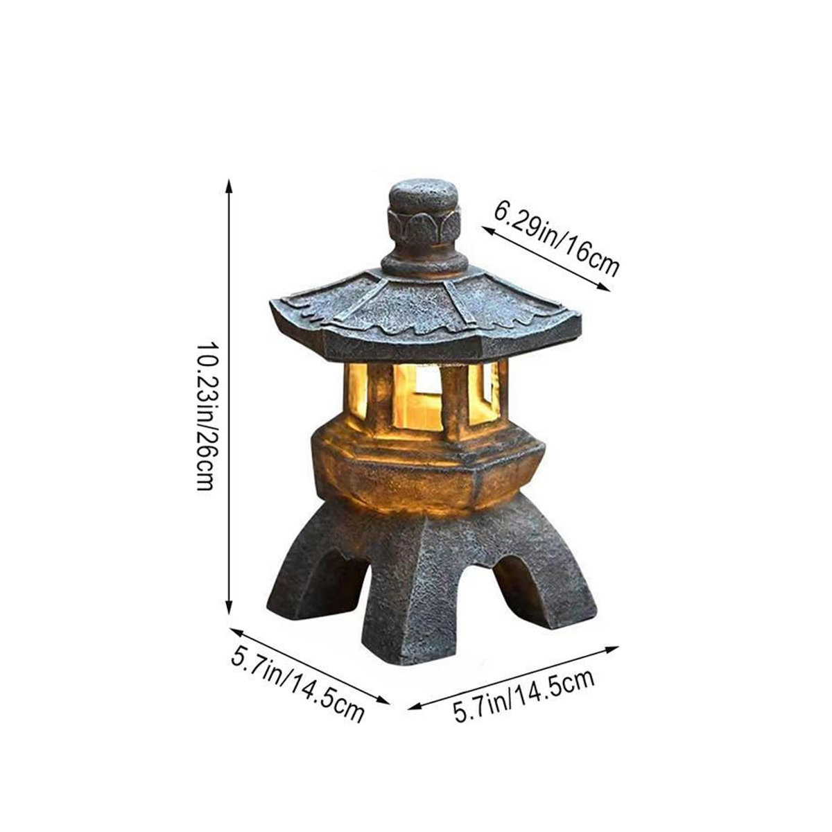 Solarbetriebene Chinesische Palastlaterne als Zen Gartenstatue aus Kunstharz in Grau mit warmweißem LED-Licht und IP55 Schutz - Bild 5