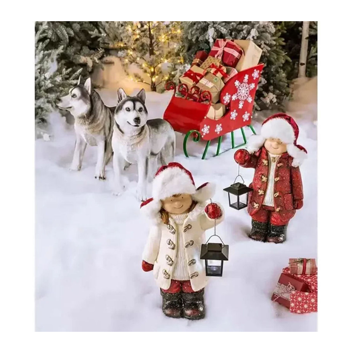 Solarbetriebene LED Gartenfigur Junge mit Laterne für Weihnachten und Außenbereich in Weiß und Bunt - Bild 1