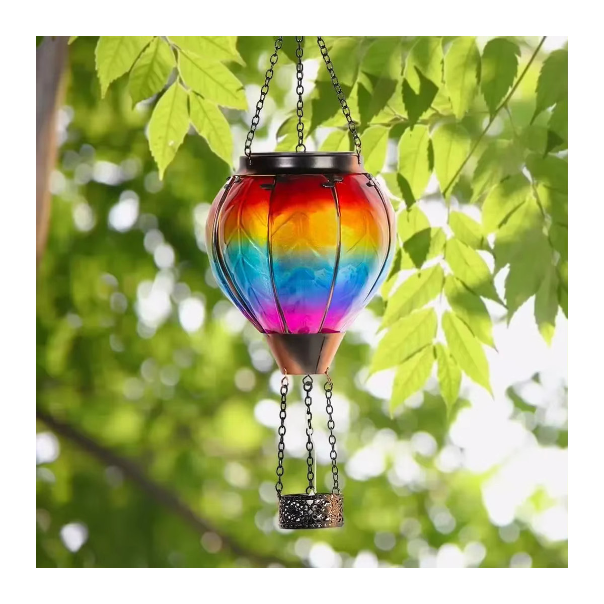 Solarbetriebene LED Heißluftballon Deko-Leuchte aus Metall in Bunt mit Flackerlicht-Effekt für Garten und Hof - Bild 5
