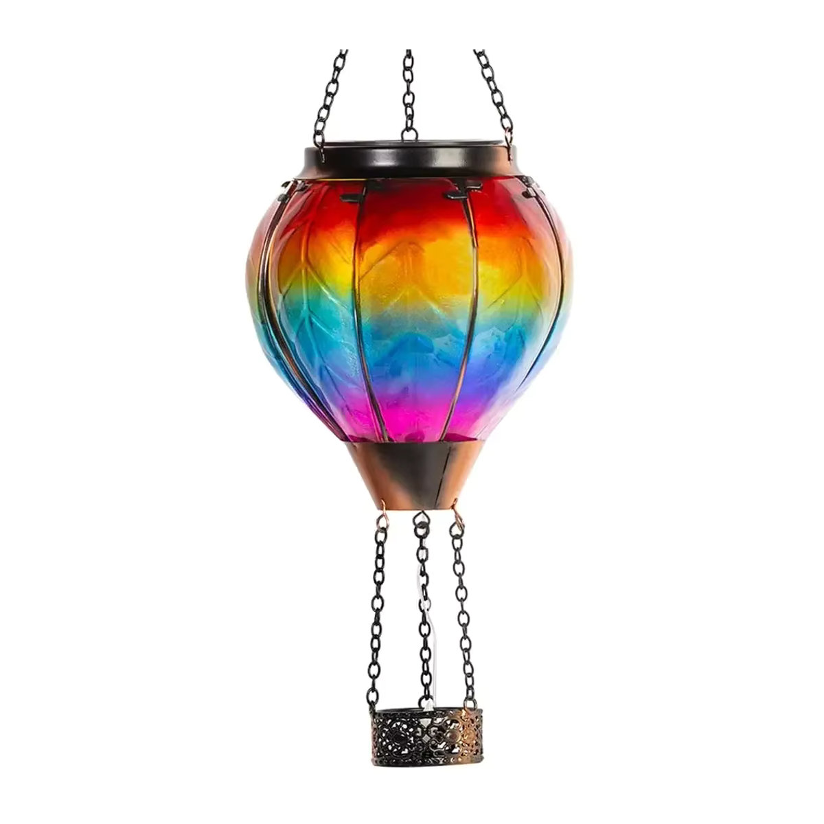 Solarbetriebene LED Heißluftballon Deko-Leuchte aus Metall in Bunt mit Flackerlicht-Effekt für Garten und Hof - Bild 6