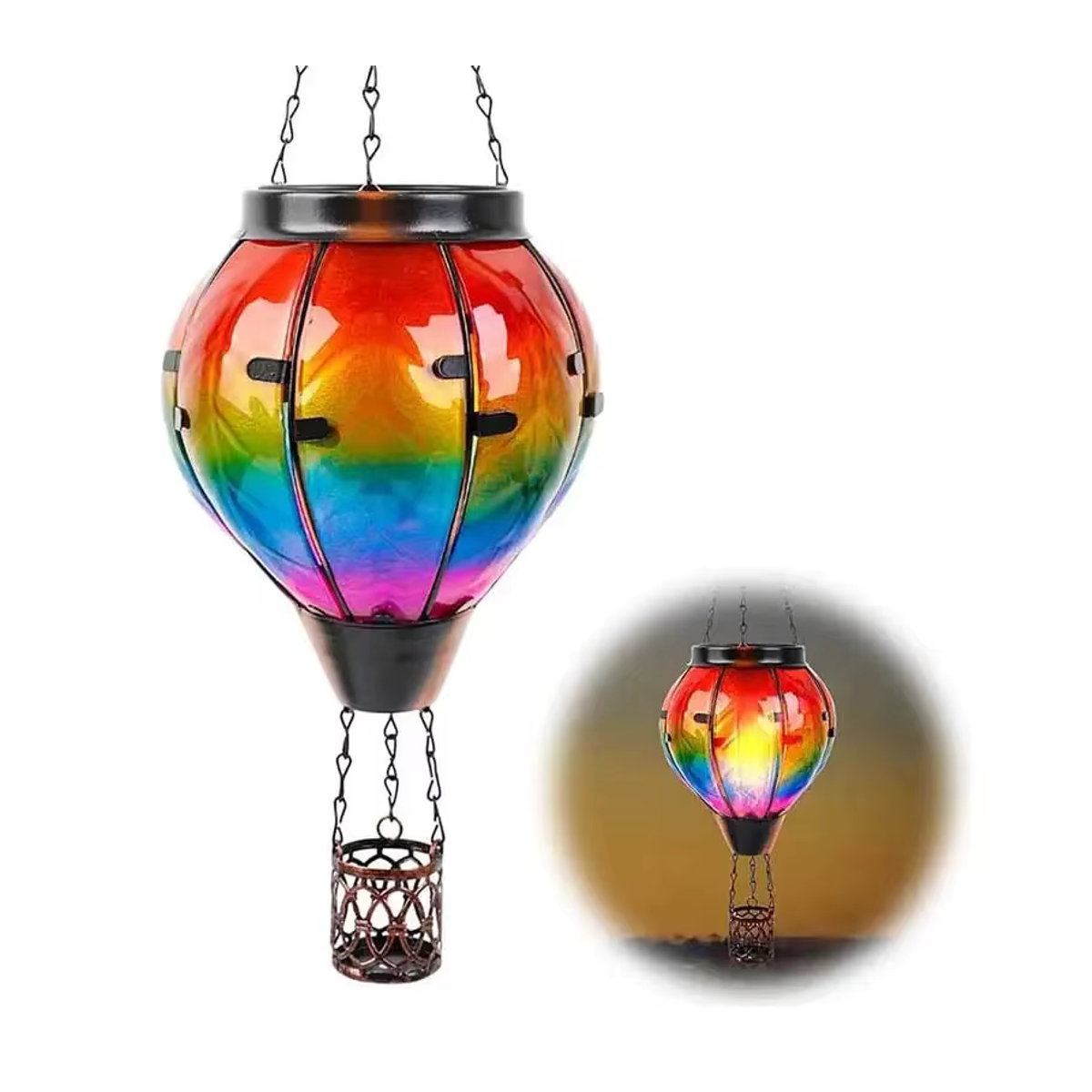 Solarbetriebene LED Heißluftballon Deko-Leuchte aus Metall in Bunt mit Flackerlicht-Effekt für Garten und Hof - Bild 7