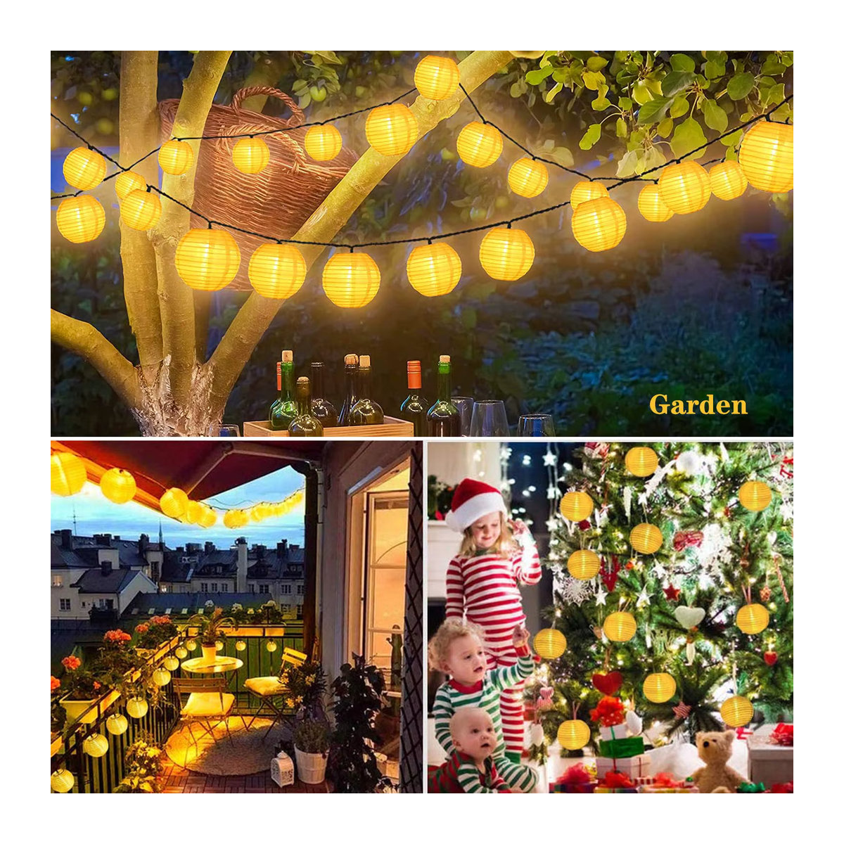 Solarbetriebene LED Laterne als wasserdichte Lichterkette mit 8 Modi in Gelb für die Garten- und Weihnachtsdekoration - Bild 5