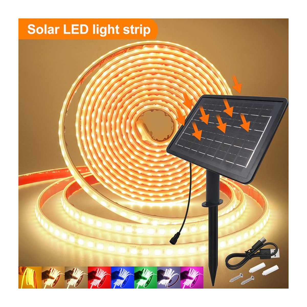 Solarbetriebene LED-Lichtleiste KISUFU IP68 wasserdicht mit 8 Modi für Garten und Außendekoration in Weiß, Rot, Grün, Blau und Bunt - Bild 1