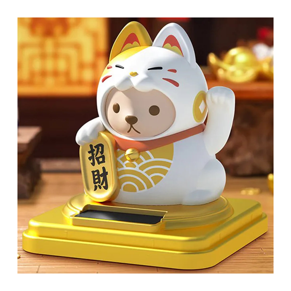 Solarbetriebene Maneki Neko Glückskatze von ACRDDK als dekoratives Ornament für Auto und Schreibtisch in Rosa, Rot, Gelb oder Weiß, Höhe: 7,62 cm - Bild 1