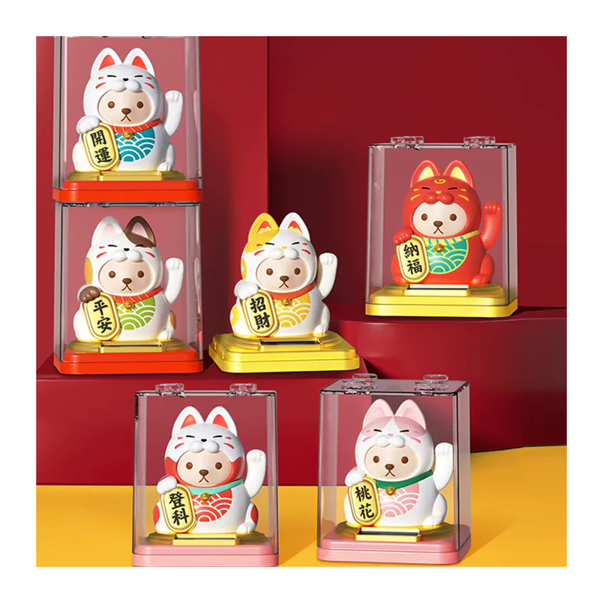 Solarbetriebene Maneki Neko Glückskatze von ACRDDK als dekoratives Ornament für Auto und Schreibtisch in Rosa, Rot, Gelb oder Weiß, Höhe: 7,62 cm - Bild 2