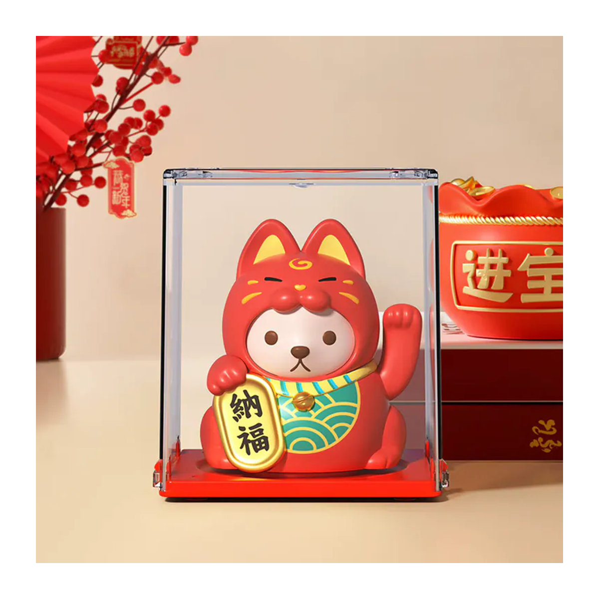 Solarbetriebene Maneki Neko Glückskatze von ACRDDK als dekoratives Ornament für Auto und Schreibtisch in Rosa, Rot, Gelb oder Weiß, Höhe: 7,62 cm - Bild 3