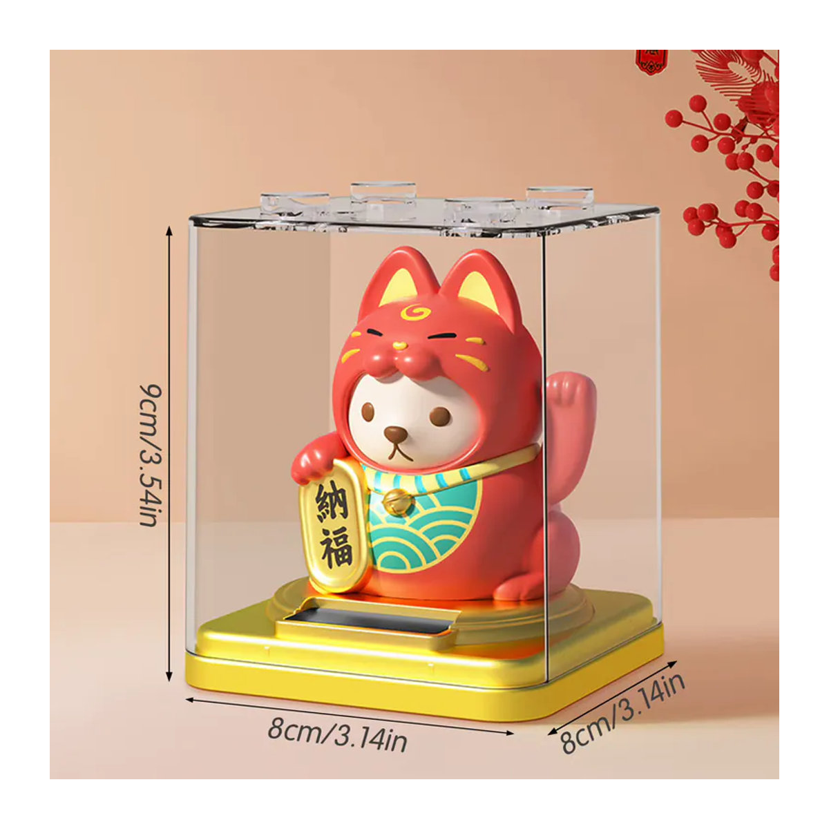Solarbetriebene Maneki Neko Glückskatze von ACRDDK als dekoratives Ornament für Auto und Schreibtisch in Rosa, Rot, Gelb oder Weiß, Höhe: 7,62 cm - Bild 5