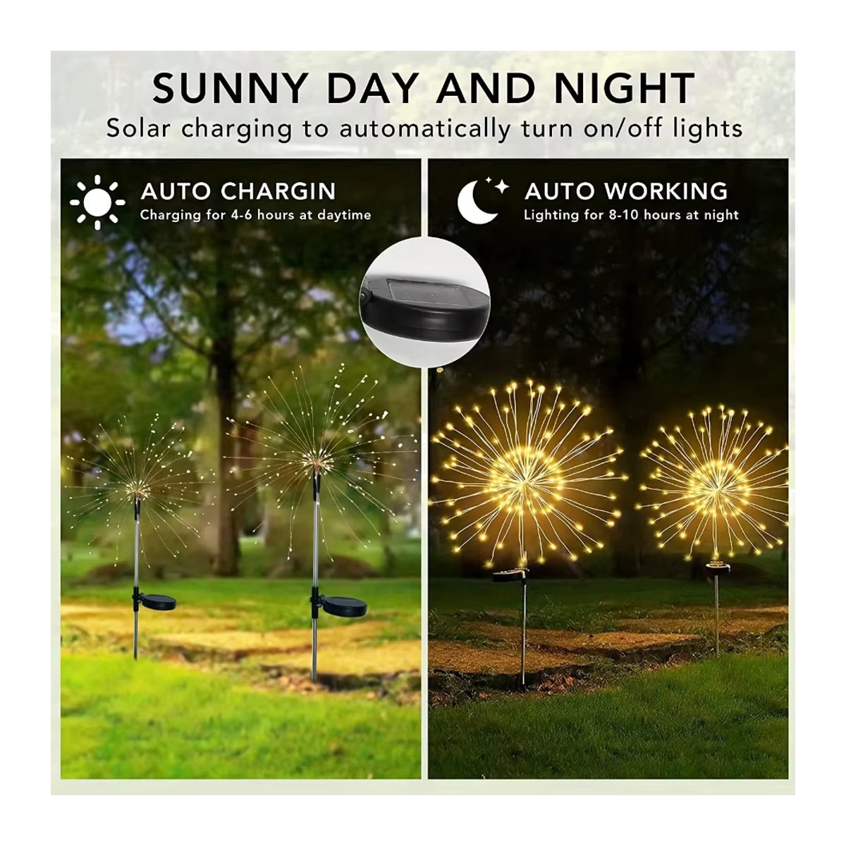 Solarbetriebene Outdoor-Löwenzahn-Feuerwerkslampe mit 8 Modi und bunten LEDs für Garten und Rasen - Bild 3