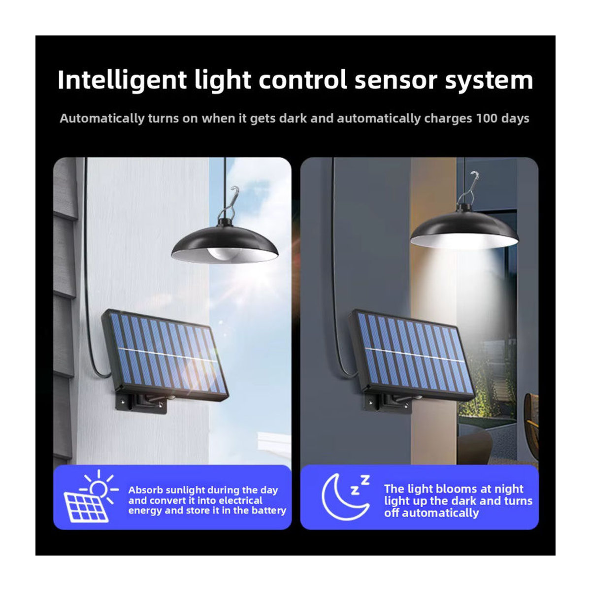 Solarbetriebene Pendelleuchte im Industrial-Design, wasserdicht, Schwarz - Bild 1
