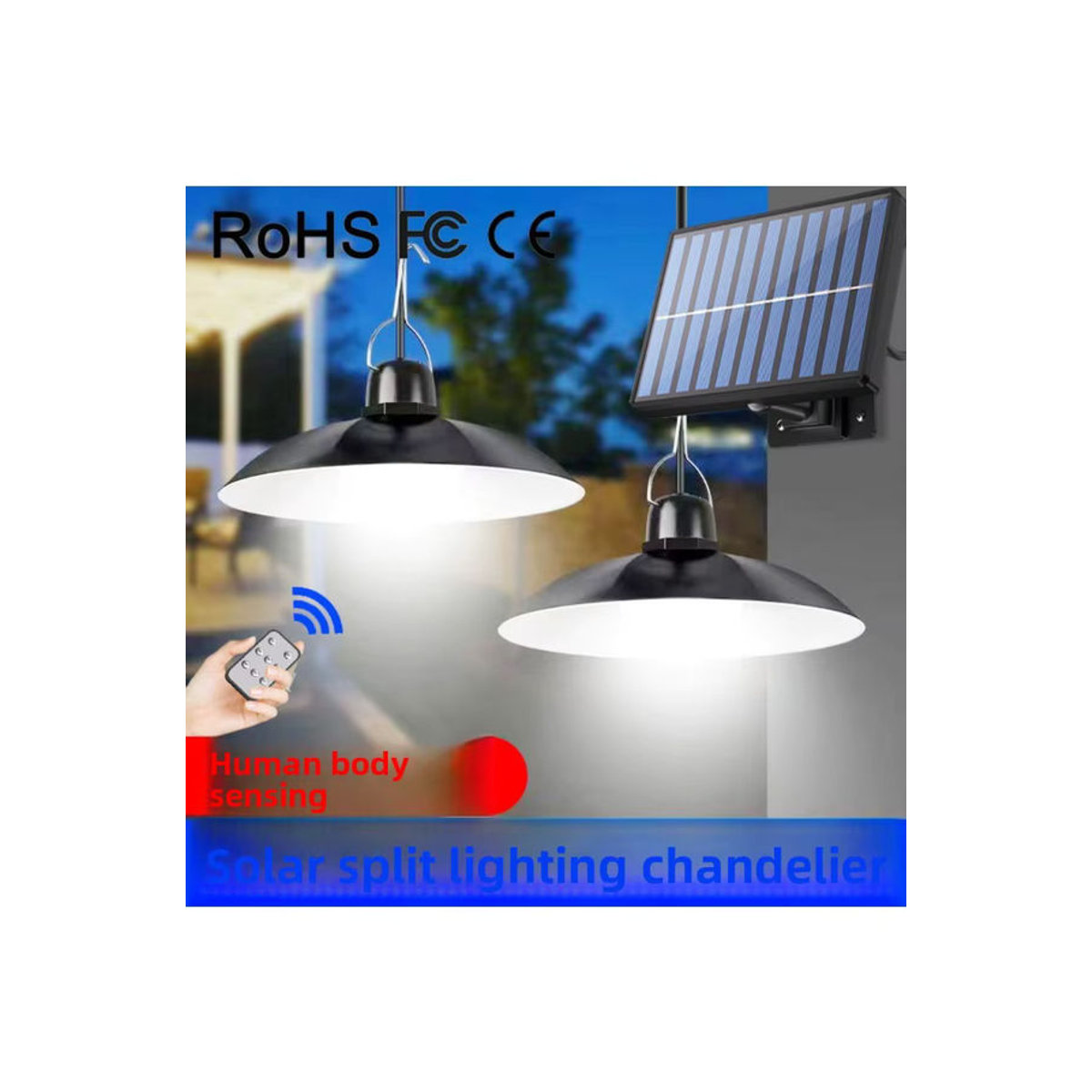 Solarbetriebene Pendelleuchte im Industrial-Design, wasserdicht, Schwarz - Bild 3