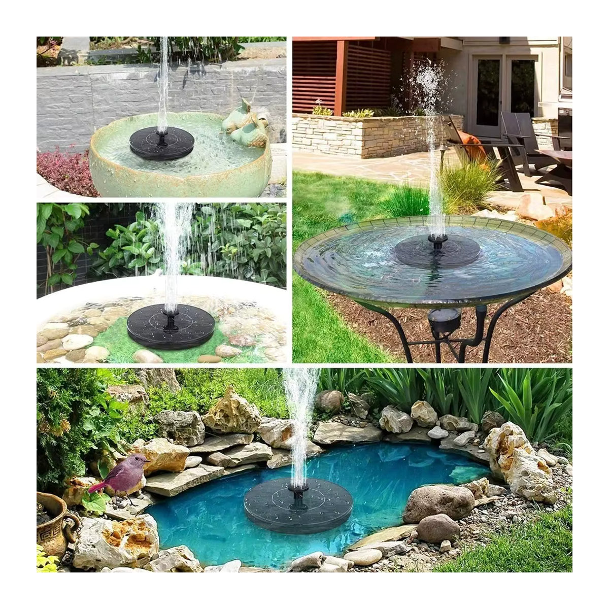 Solarbetriebene schwimmende Brunnenpumpe für Vogelbäder und Teichdekoration, Schwarz, Durchmesser: 13 cm, 16 cm oder 18 cm - Bild 4