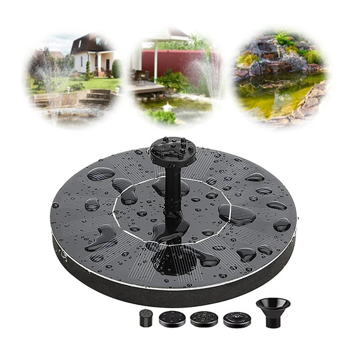 Solarbetriebene schwimmende Pumpe für Vogelbäder und Gartenteiche in Schwarz (Größen: 13 cm, 16 cm, 18 cm) - Bild 1