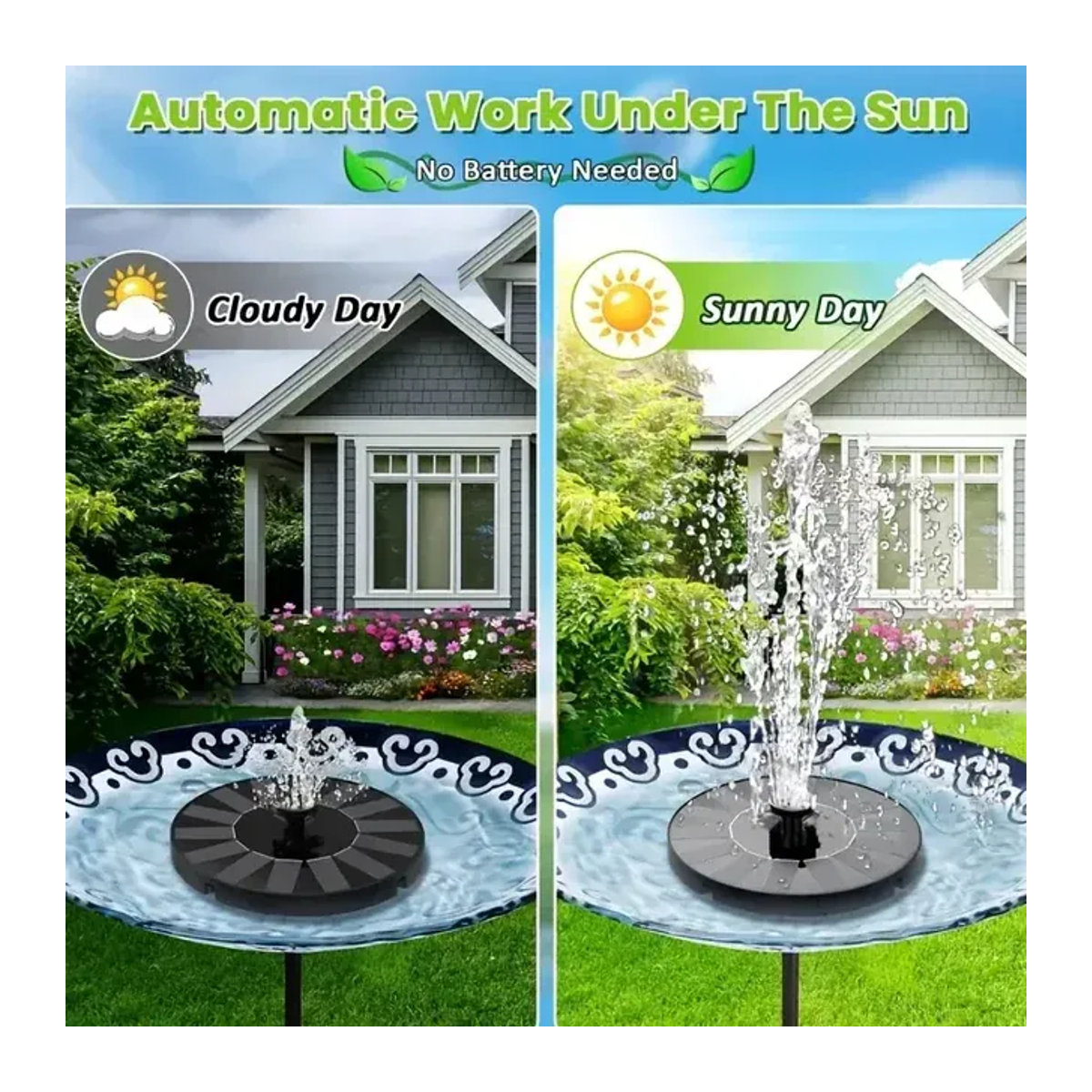 Solarbetriebene Springbrunnenpumpe mit 8 Düsen für Gartenpools, Teiche und Vogelbäder, Schwarz, Durchmesser: 13 cm, 16 cm oder 18 cm - Bild 1