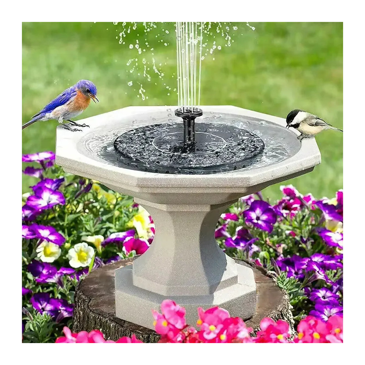 Solarbetriebene Springbrunnenpumpe mit 8 Düsen für Gartenpools, Teiche und Vogelbäder, Schwarz, Durchmesser: 13 cm, 16 cm oder 18 cm - Bild 2