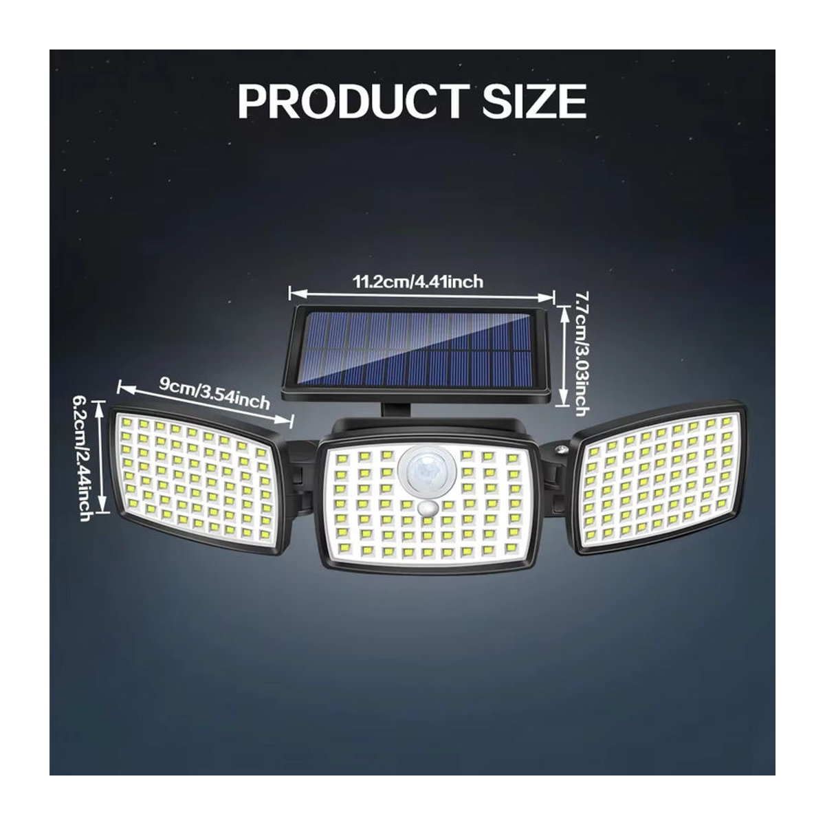 Solarbetriebener LED Außenstrahler mit 3 Köpfen und PIR-Bewegungsmelder, IP65 wasserdicht, Schwarz - Bild 2