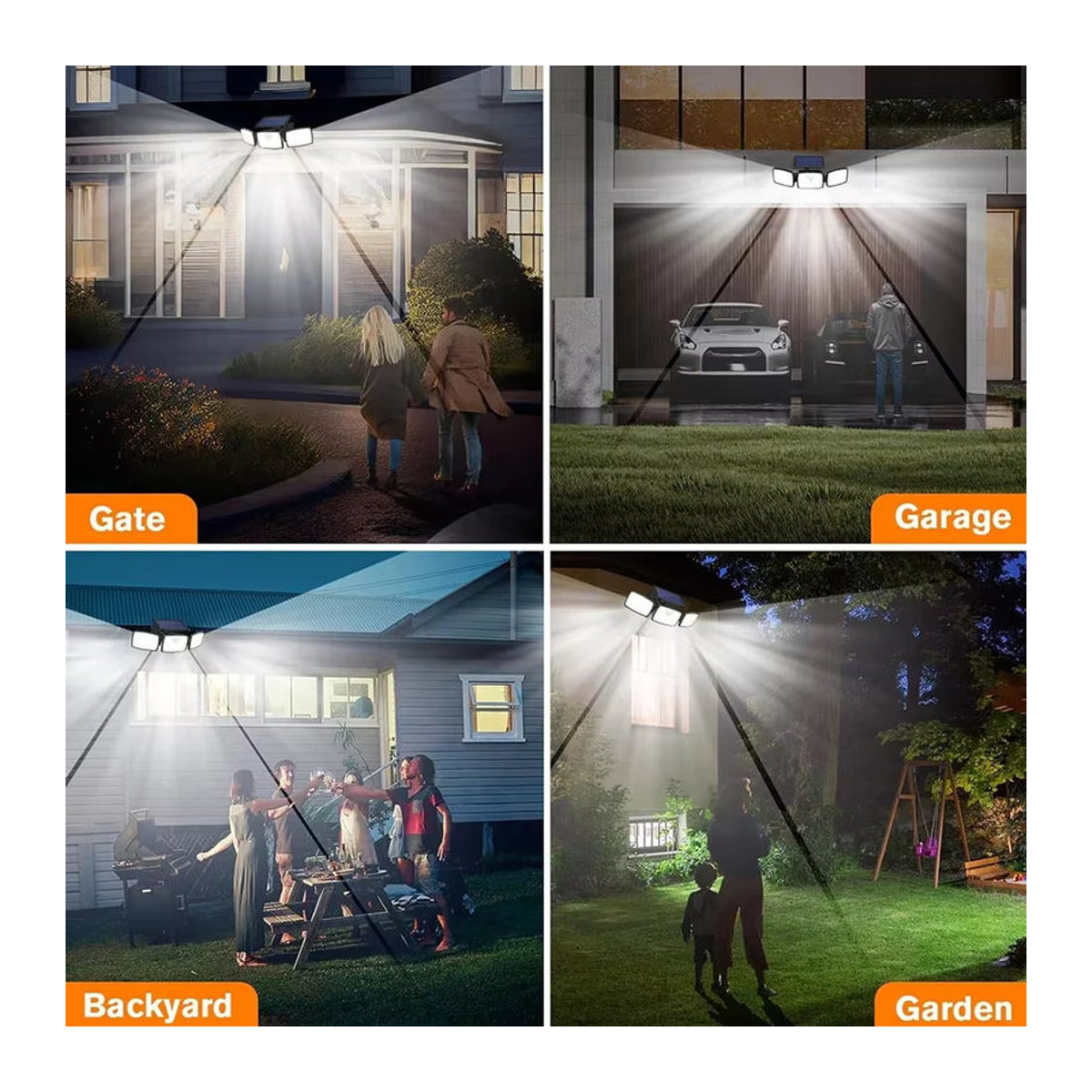 Solarbetriebener LED Außenstrahler mit 3 Köpfen und PIR-Bewegungsmelder, IP65 wasserdicht, Schwarz - Bild 5
