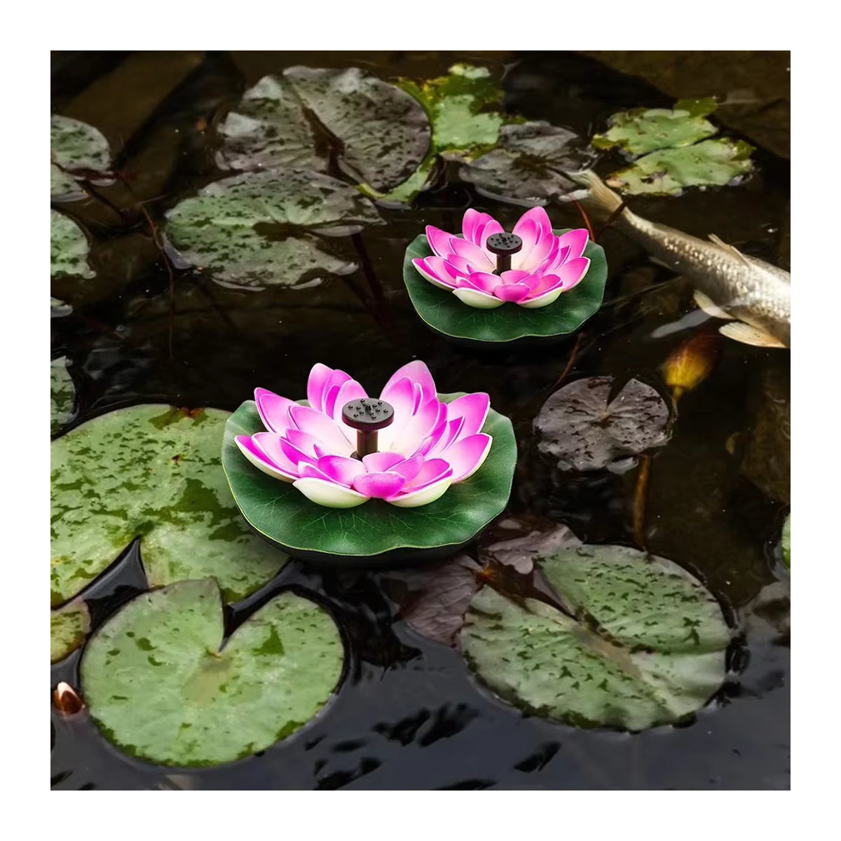 Solarbetriebener schwimmender Gartenbrunnen in Lotusform als Seerosen-Ornament in Rosa und Bunt - Bild 2