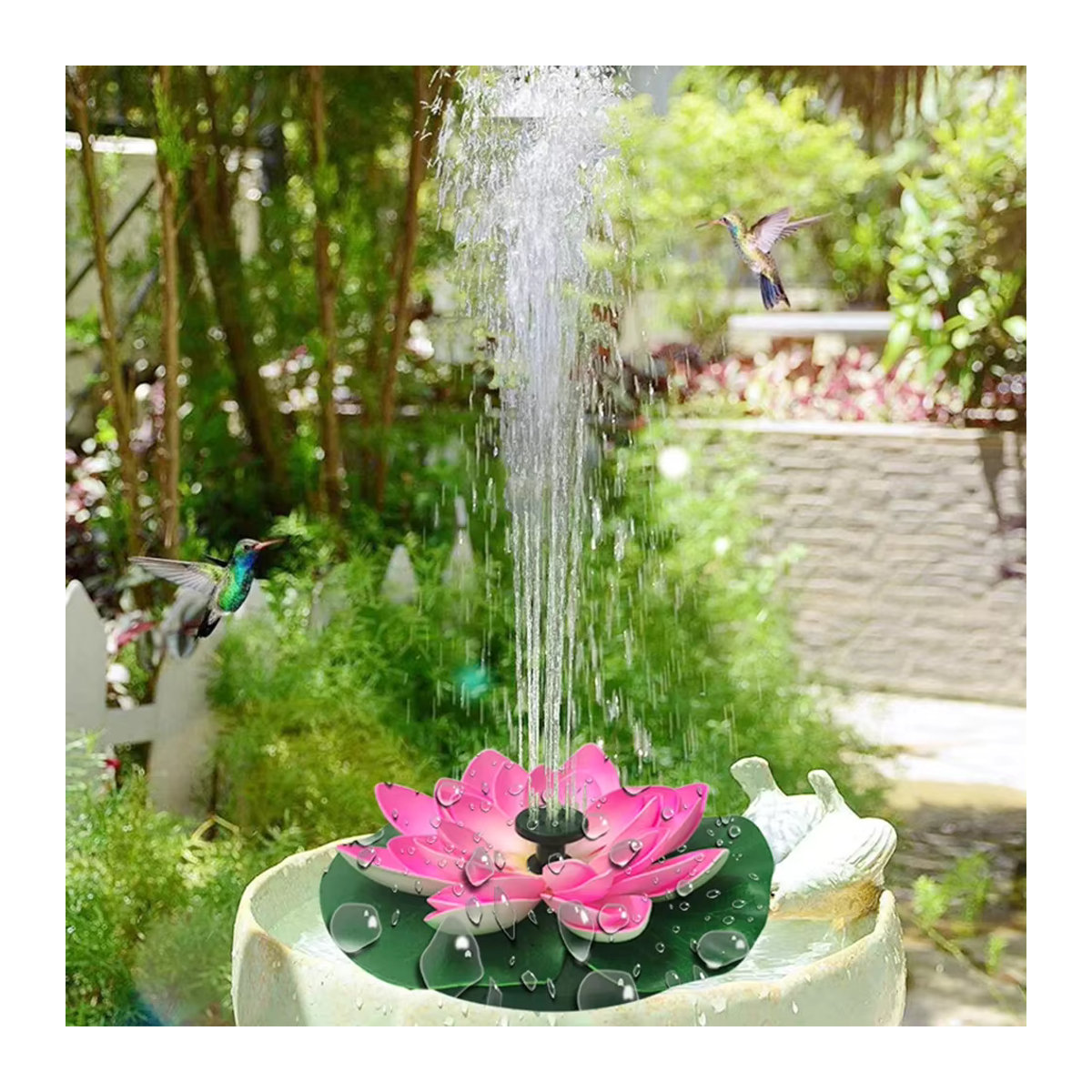 Solarbetriebener schwimmender Gartenbrunnen in Lotusform als Seerosen-Ornament in Rosa und Bunt - Bild 3