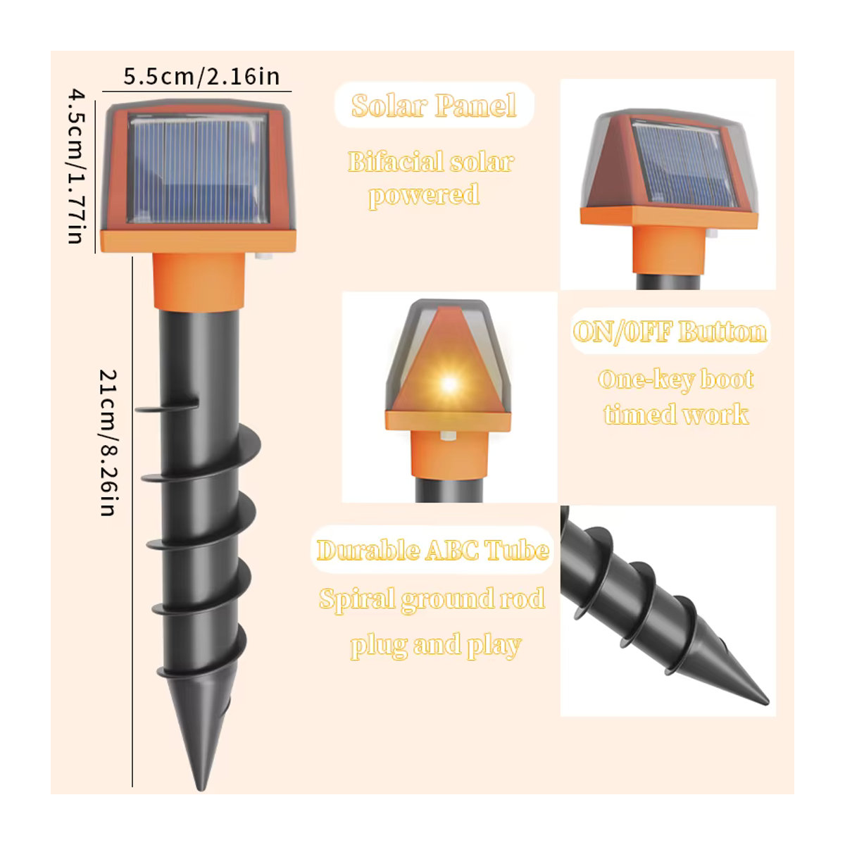 Solarbetriebener Ultraschall-Tiervertreiber mit Flammenlicht und Vibration gegen Mäuse, Maulwürfe, Ratten und Schlangen für Garten und Obstgarten - Bild 5