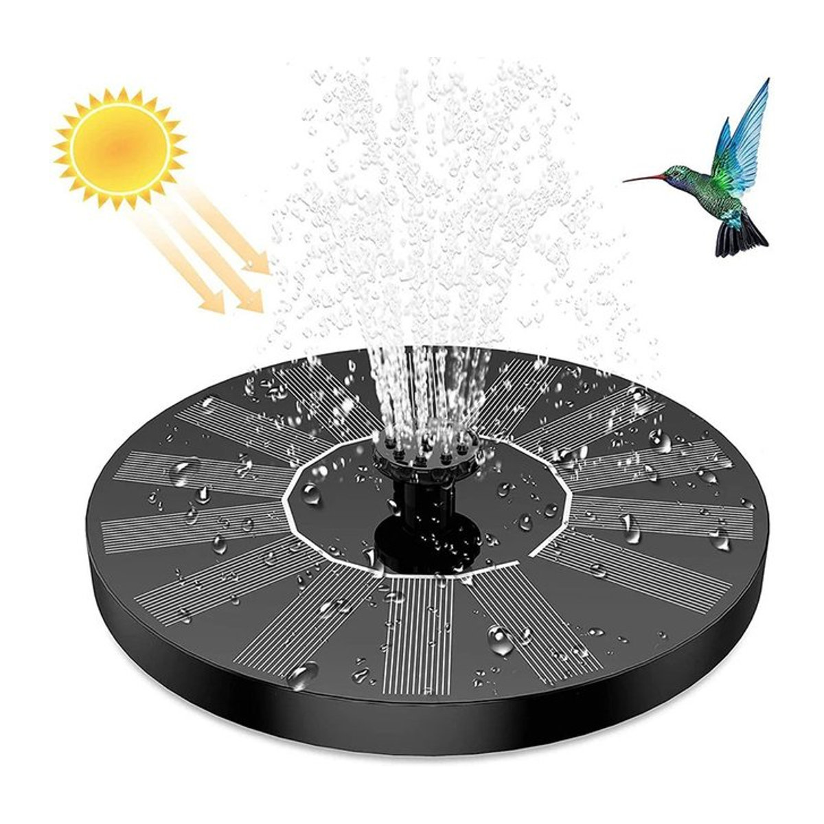 Solarbrunnenpumpe mit Solarpanel für Garten, Teich und Vogelbad, Schwarz, Durchmesser: 13 cm - Bild 1