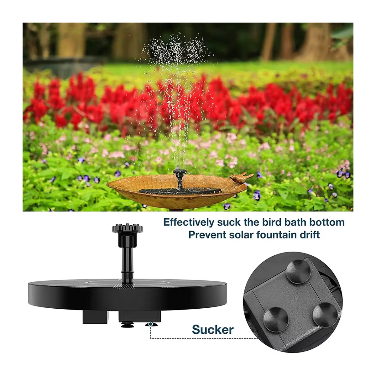 Solarbrunnenpumpe mit Solarpanel für Garten, Teich und Vogelbad, Schwarz, Durchmesser: 13 cm - Bild 5