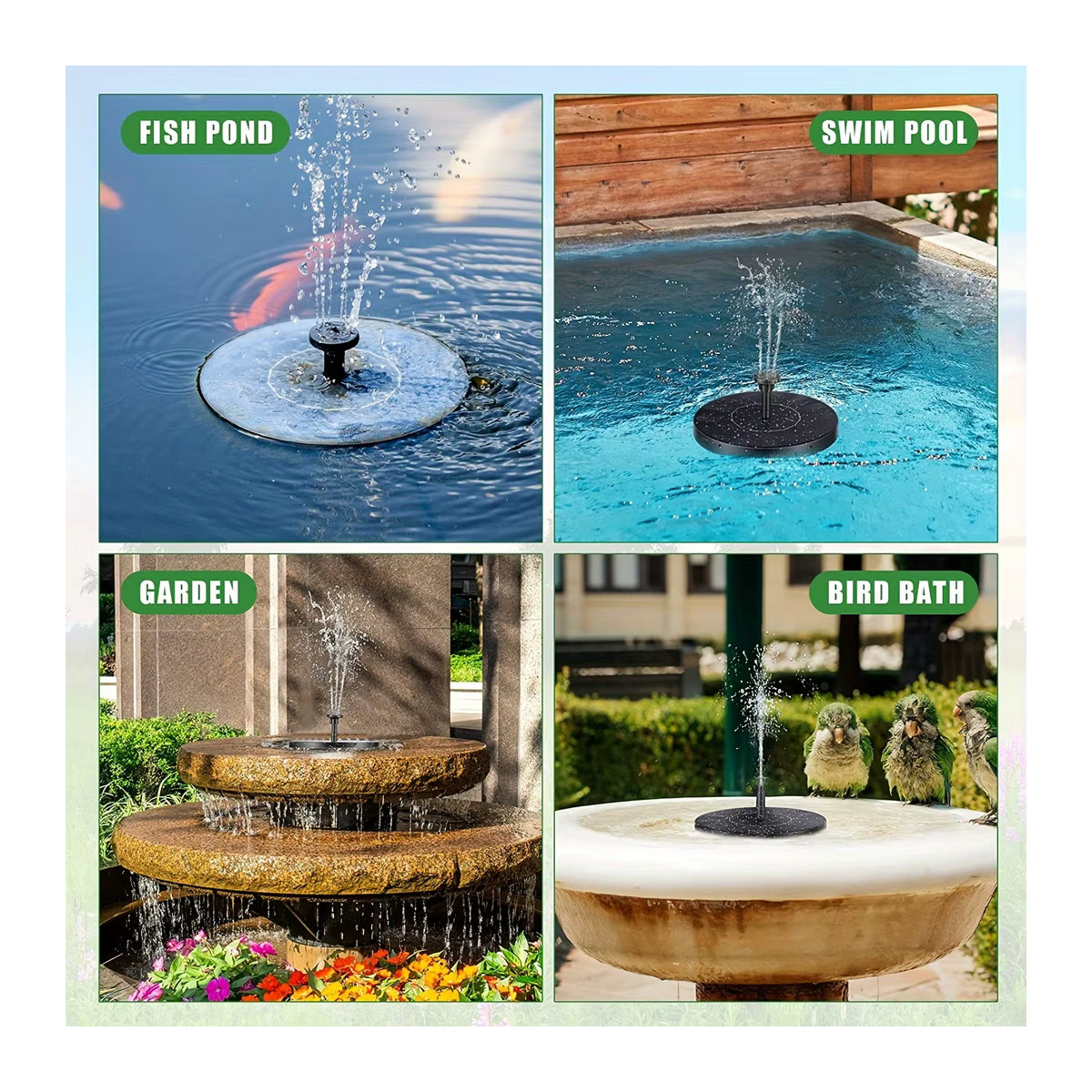 Solarer schwimmender Wasserbrunnen für Garten und Aquarium in Schwarz mit Tauchpumpe für Vogelbad und Dekoration - Bild 3