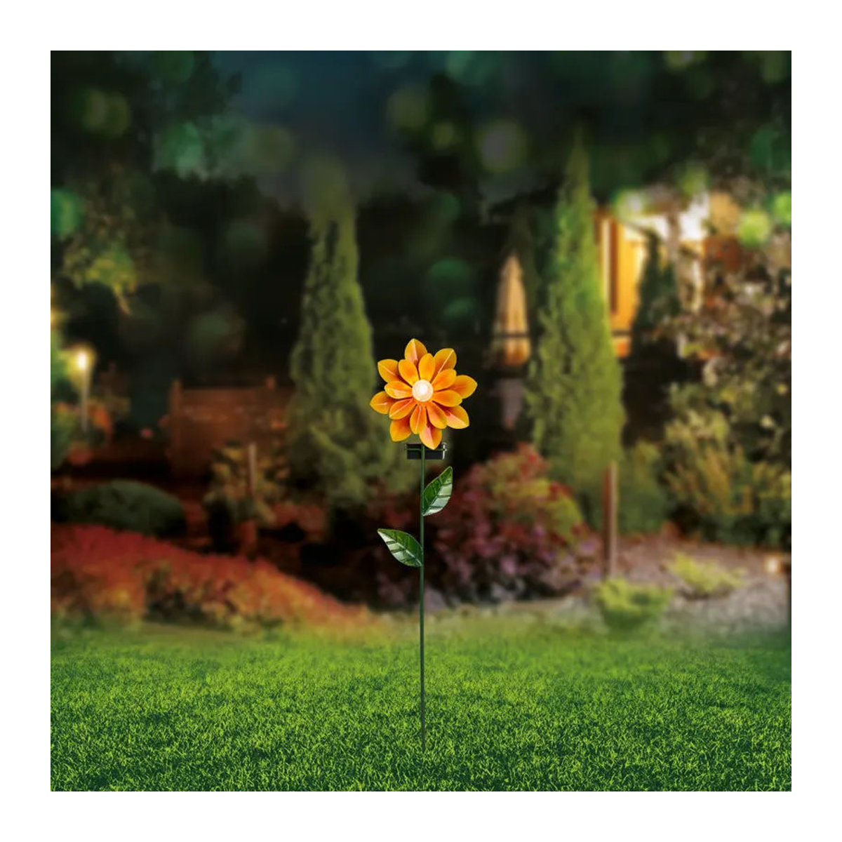 Solarleuchte Blume in Gelb mit warmweißem LED-Licht aus Metall und Kunststoff, B/H: 11 x 46 cm - Bild 2