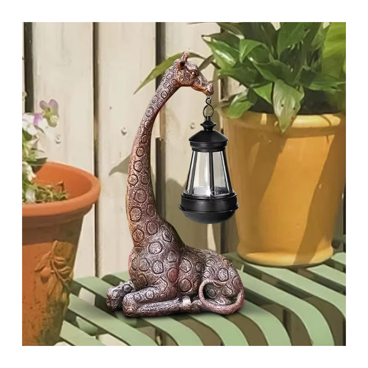 Solarleuchte Giraffe als Gartenstatue aus Kunstharz in Braun mit LED-Licht - Bild 4
