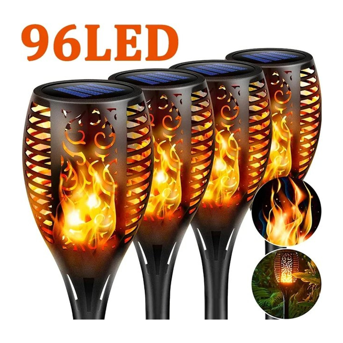 Solarleuchte mit 96 LED für den Außenbereich in Schwarz mit flackerndem Flammen-Effekt und wasserdichter Kunststoff-Bauweise - Bild 1