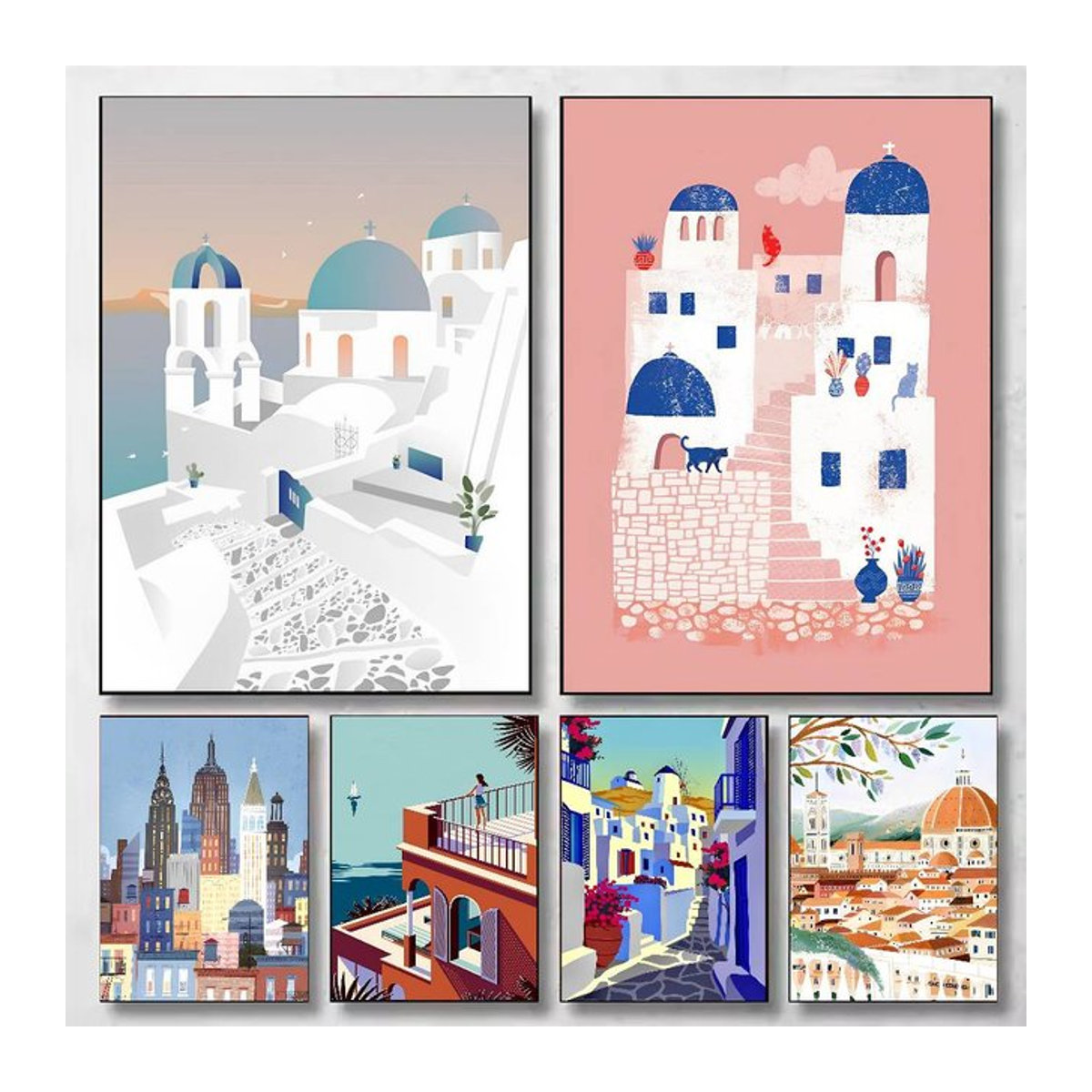 Sommer Santorini Griechenland Reiseposter Wandbild als moderne Wanddekoration für dein Wohnzimmer, Schlafzimmer oder Büro, mehrfarbig, ungerahmt - Bild 1