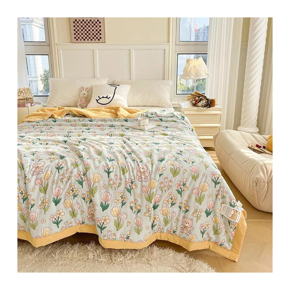 Sommer-Steppdecke von A Family Of Home Textiles in Creme, weiche Vierjahreszeiten-Bettdecke für Einzelbetten, B/B/H: 150 x 200 cm - Bild 2