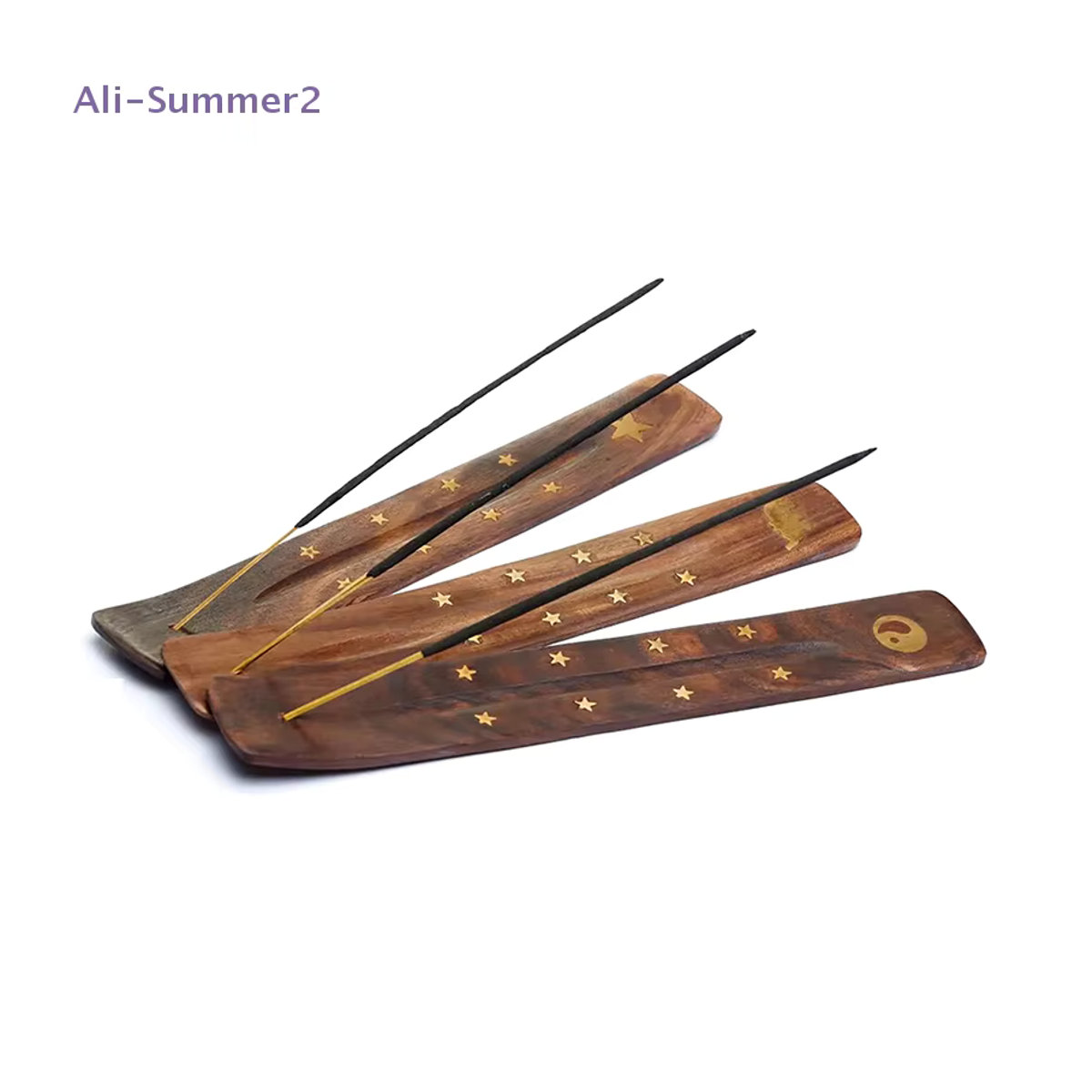 Sommer2 Holz-Räucherstäbchenhalter mit Ascheauffangschale in Braun mit geometrischem Design - Bild 4