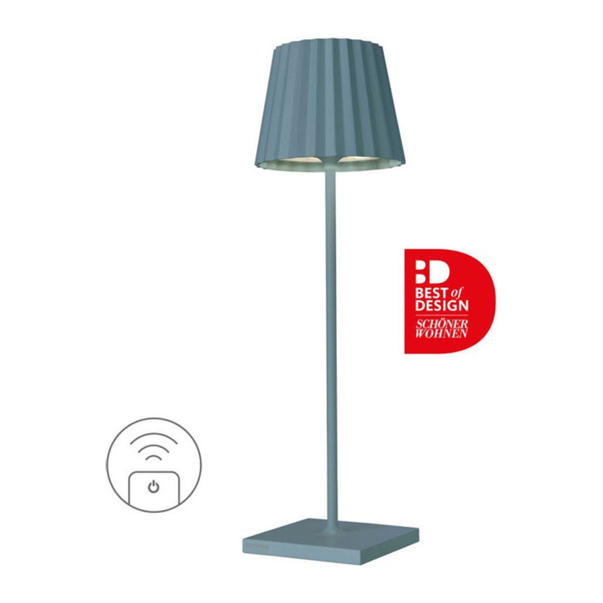 Sompex TROLL RC LED-Akku-Tischleuchte aus Aluminium in Blau, Ø 11 cm x H 38 cm, warmweiß - Bild 1