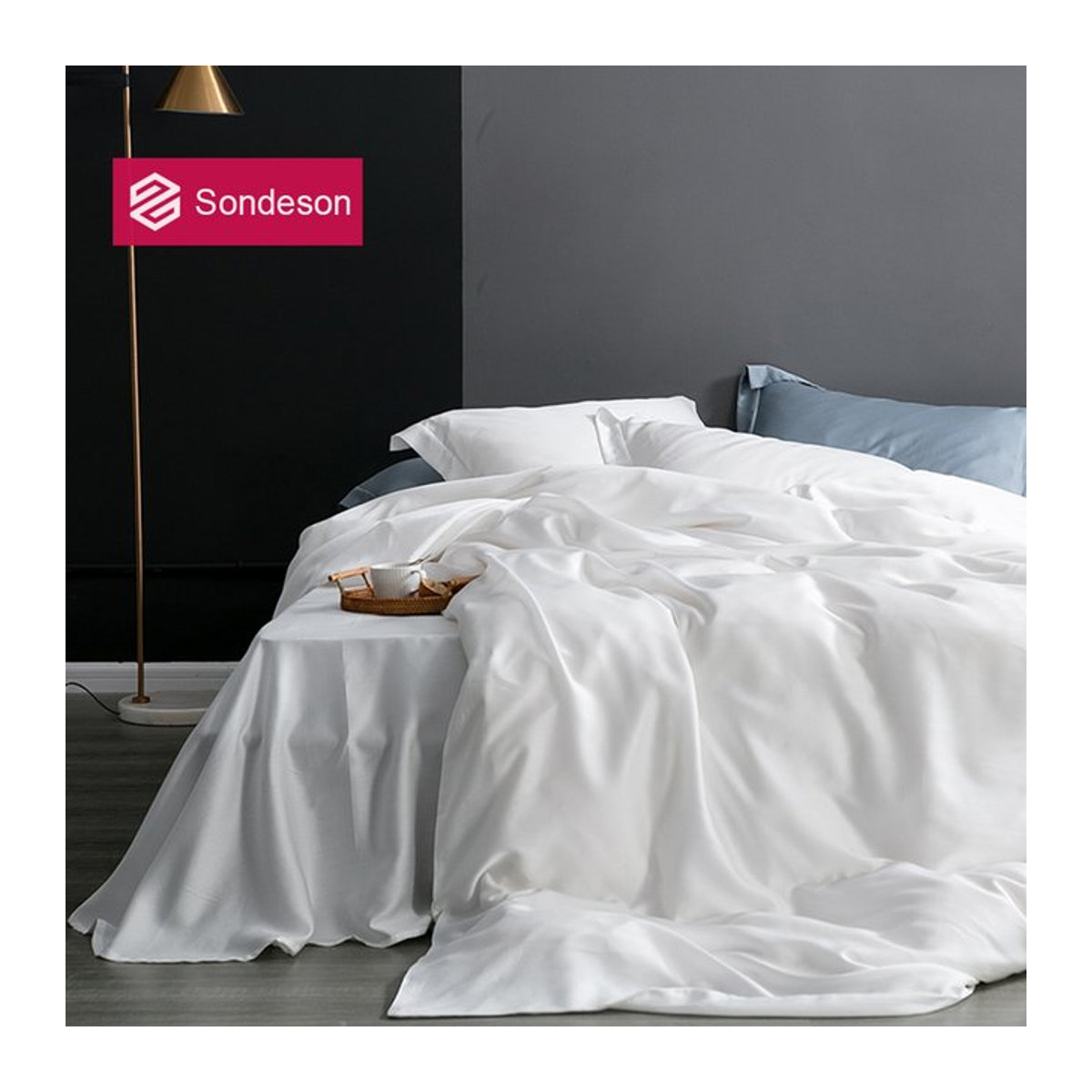 Sondeson Luxuriöses Bettwäsche-Set aus 100 % Seide in Weiß mit Bettbezug, Laken und Kissenbezügen - Bild 1
